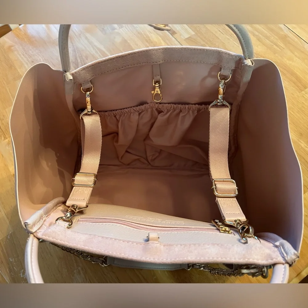 Itzy Ritzy blush pink baby bag tote with chain strap